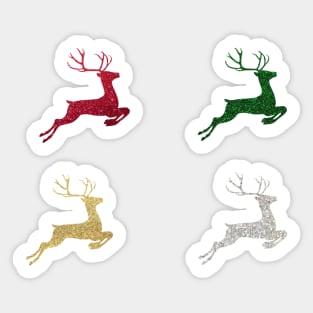 Red Green Gold Silver Faux Glitter Christmas Reindeer Pack Sticker